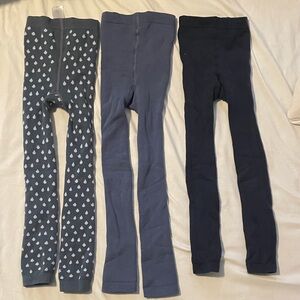 Set of Three Kids' Tights in Navy, Blue, & Raindrops